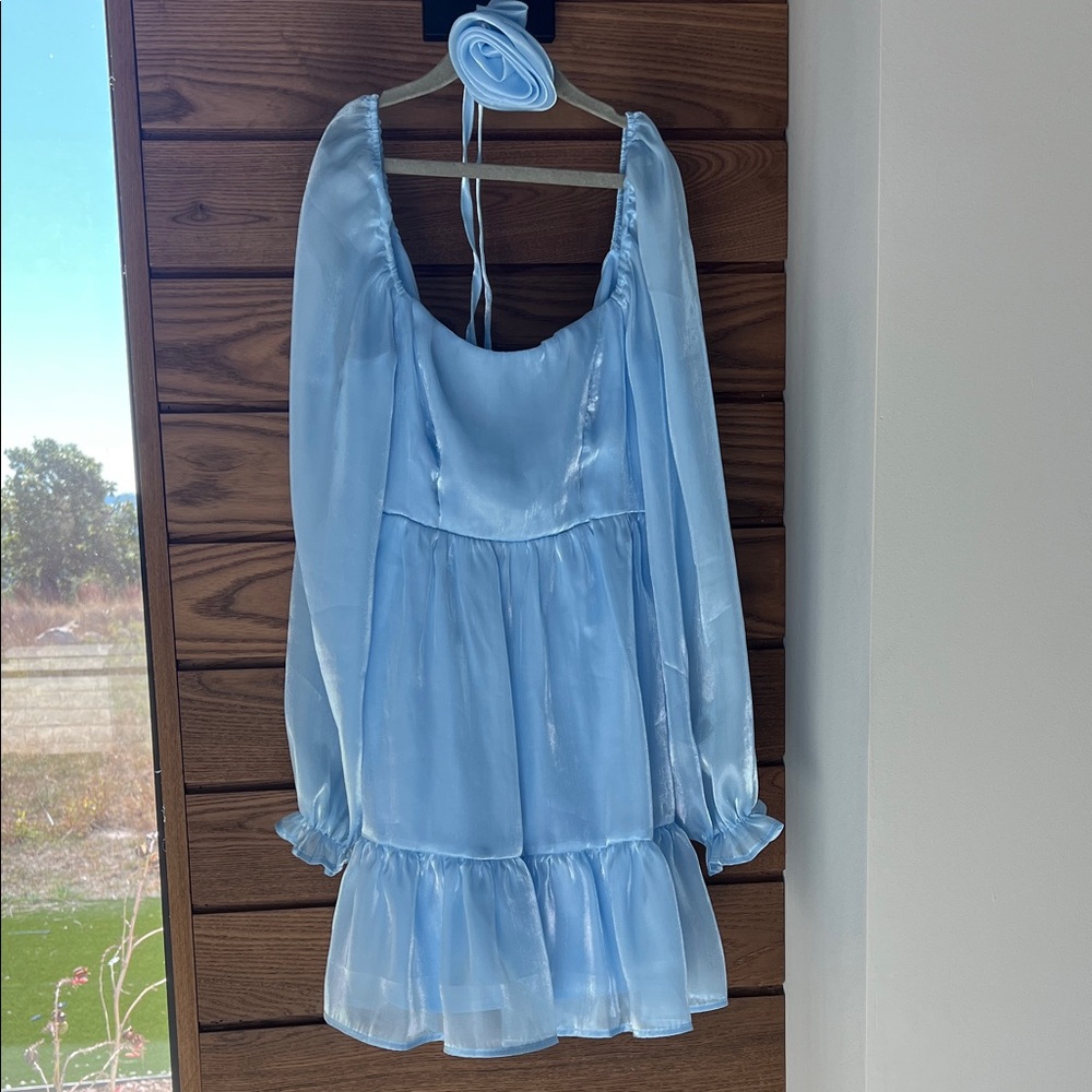 Juniors XS Light Blue Long Sleeve Ruffle Dress